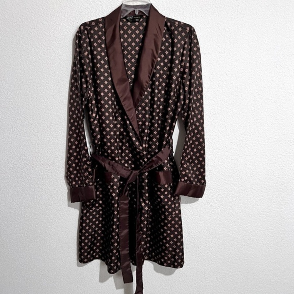 Vintage St. Michaels Brown Geometric Motif Gentleman's Dressing Smoking Jacket